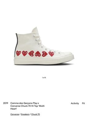 Converse+COMME DES GARCONS Chuck 70  Sneakers in Cream with Red Heart Motifs